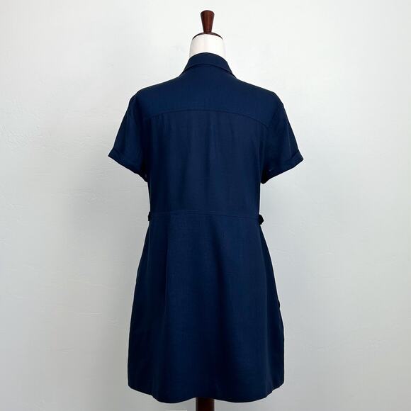 Something, Somewhere Navy Blue Linen Utility Cargo Mini Dress - Picture 6 of 8
